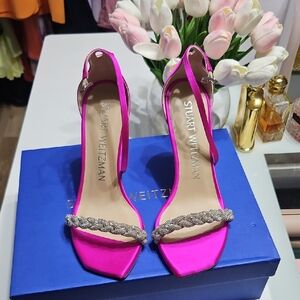 Stuart Weitzman Fuchsia Heels with Silver Detailing. Tried On But Never Worn